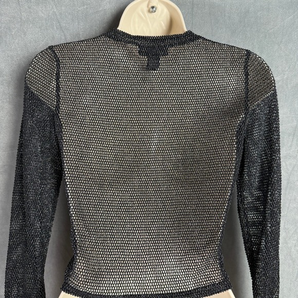 Just Polly Black Glitter Mesh Crop Top Whimsygoth Party Preppy Women's SizeM - Picture 8 of 14